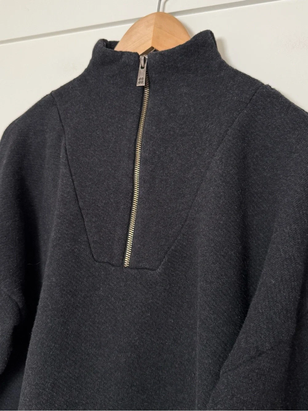 Sweaty Betty Boxy Sweatshirt Sz 8 Gray 1/4 Zip Mock Neck Cotton Blend Minimalist